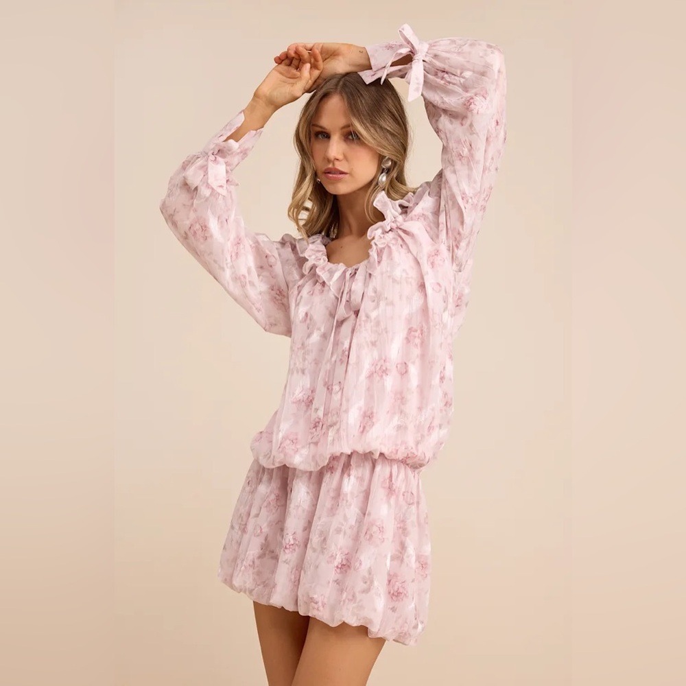 NWT Lulus Soft Pink Floral Ruffle Mini Dress